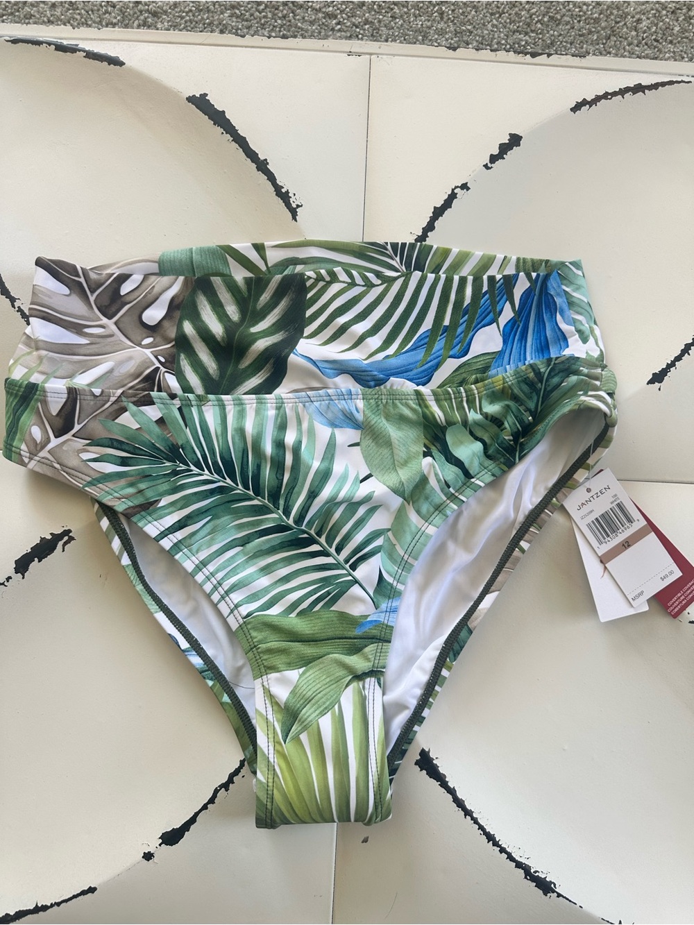 Jantzen Multi-Green Tropical Leaf High-Rise Bikini Bottoms